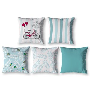 Kit 5 Almofadas Cheias 40cm X 40cm Decorativas Estampadas Sala Sofá Quarto Vintage Bike Verde
