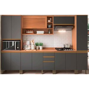 Balcão de Cozinha Modulado Macadâmia 120cm 2 Portas 3 Gavetas Freijo/Grafite - Telasul