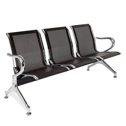 Cadeira Longarina Aeroporto 3 Lugares Cor:preto
