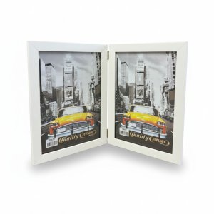 Porta Retrato Duplo Vertical 15x21 Moldura Madeira Premium:branco