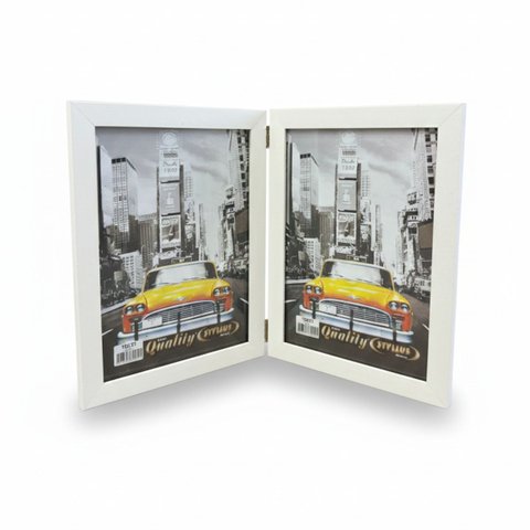 Porta Retrato Duplo Vertical 15x21 Moldura Madeira Premium:branco