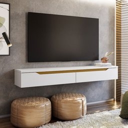 Rack para Tv até 55 Polegadas Suspenso Uno Branco/cedro - Olivar Móveis - 1