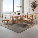 Ver imagem 1 de Sala de Jantar Mesa Flora 180cm Tampo Laqueado com Vidro Canto Moeda e 6 Cadeiras Eva Premium