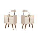 Ver imagem 1 de Kit 2 Mesas de Cabeceira 1188 Com Porta e Gaveta Pés Palito Off White - JM Casa dos Moveis