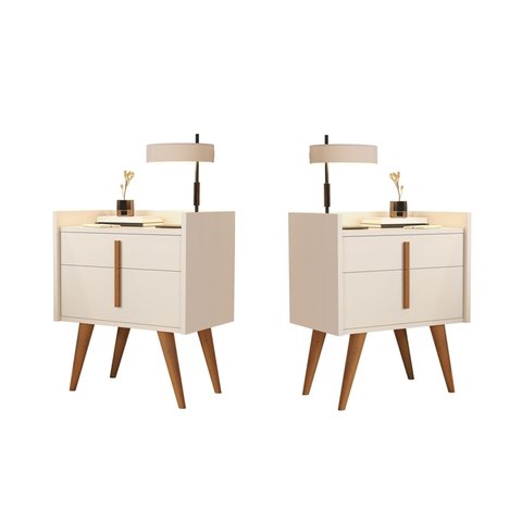 Kit 2 Mesas de Cabeceira 1188 Com Porta e Gaveta Pés Palito Off White - JM Casa dos Moveis
