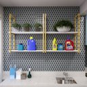 Ver imagem 1 de Prateleira Branca e Dourada Suspensa Estilo Industrial Sofisticada e Decorativa Mdf e Metal