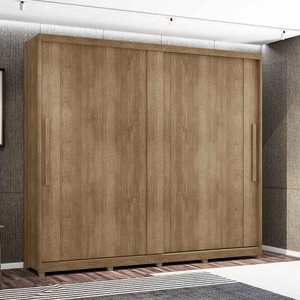 Guarda Roupa Portas de Correr Londres 100% MDF 8 Gavetas com Pés - Lanza:Noce Bronze Flex