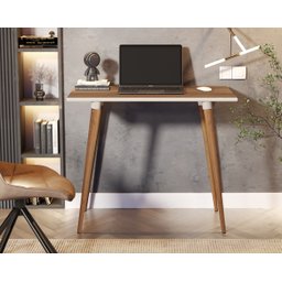 Mesa Escrivaninha Retrô em Mdf e Pés Palito de Madeira Freijó/off White - 1