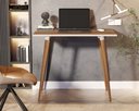 Ver imagem 1 de Mesa Escrivaninha Retrô em Mdf e Pés Palito de Madeira Freijó/off White