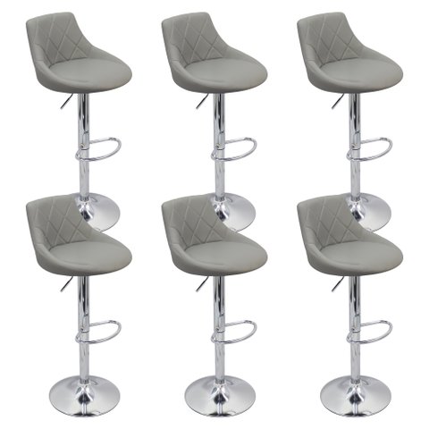 Kit 6 Banquetas Milano Carmel Estofada Giratória C/ Regulagem - Cinza