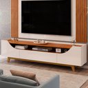 Ver imagem 2 de Rack para Sala Bancada de Tv 75 Pol 219cm Pés Madeira Giulia D04 Off White/freijó - Mpozenato