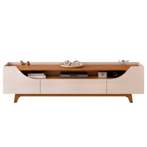 Rack para Sala Bancada de Tv 75 Pol 219cm Pés Madeira Giulia D04 Off White/freijó - Mpozenato