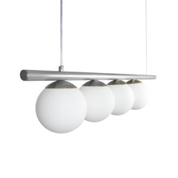 Lustre Pendente Figo Prata - 4 Globos Esfera de Vidro Branco - 4