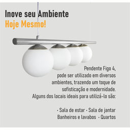 Lustre Pendente Figo Prata - 4 Globos Esfera de Vidro Branco - 8