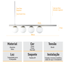 Lustre Pendente Figo Prata - 4 Globos Esfera de Vidro Branco - 6