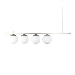 Lustre Pendente Figo Prata - 4 Globos Esfera de Vidro Branco - 1