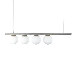 Lustre Pendente Figo Prata - 4 Globos Esfera de Vidro Branco
