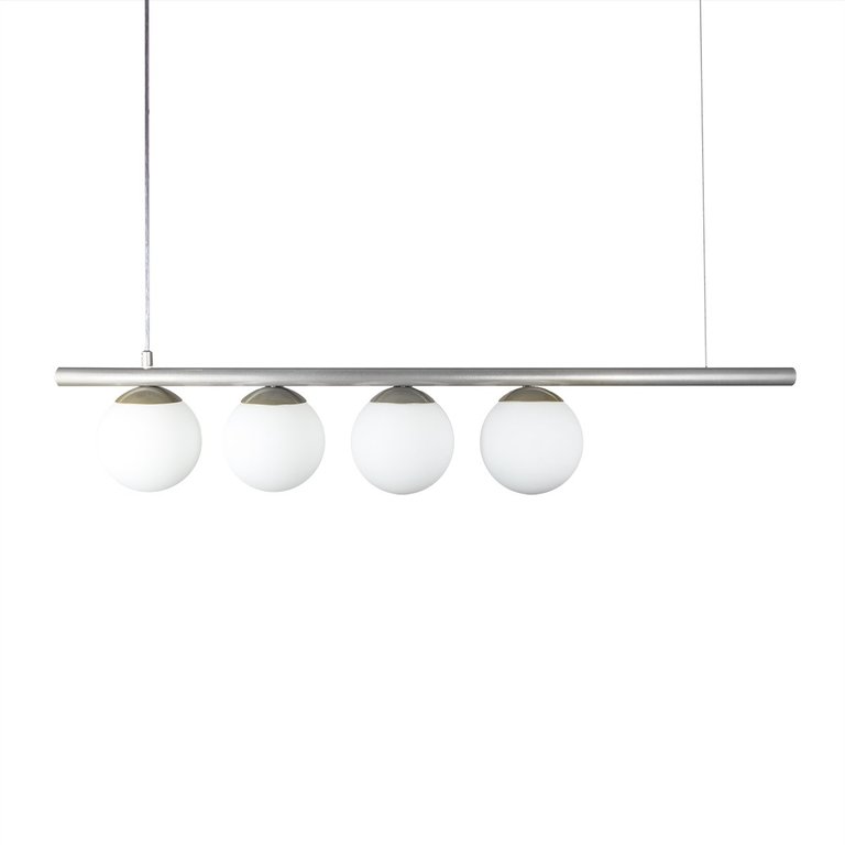 Lustre Pendente Figo Prata - 4 Globos Esfera de Vidro Branco