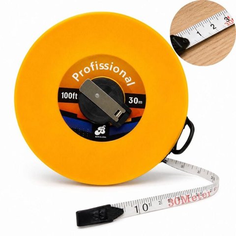 Trena Longa 30 Metros Fita Metrica Retratil Manivela 30m Profissional com Trava Fibra Vidro Manivela