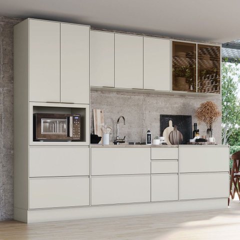 Cozinha Completa Fineze 8 Portas 8 Gavetas 100% MDF com Vidro Reflecta Areia Hp - Henn