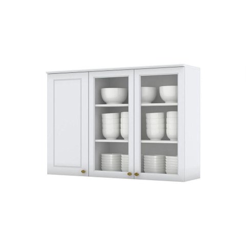 Armário Aéreo 3 Portas De Vidro 120Cm Americana Henn Branco