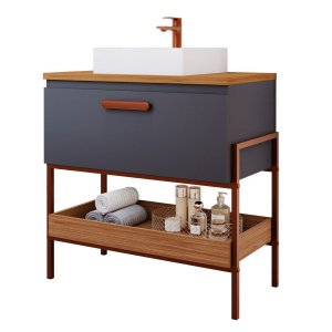 Armário Gabinete para Banheiro 80cm Mdf Porta e Prateleira Titanium