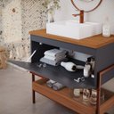 Ver imagem 5 de Armário Gabinete para Banheiro 80cm Mdf Porta e Prateleira Titanium