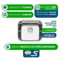 Cuba Pia Inox 304 Cozinha Nº0 40x34x19 As Luxo - 2