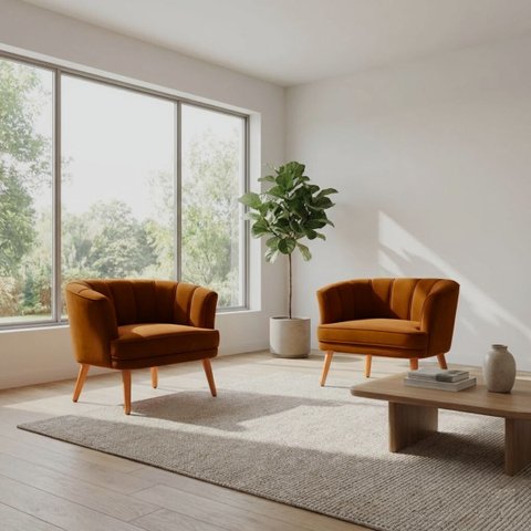 Conjunto 2 Poltronas Estofada para Sala de Estar Aconchegante Tecido Veludo Pés de Madeira