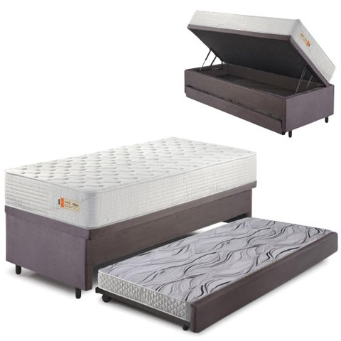 Bicama Box Baú Suede 88x188 com Colchão Ecoline D33 Ecoflex