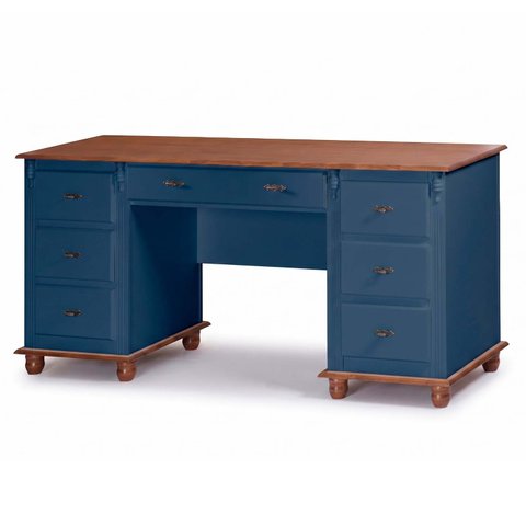 Escrivaninha Linz 7 Gavetas 80 X 176 X 50 Cm (a X L X P) Cor Azul Petróleo - Imbuia Glazer