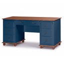 Ver imagem 1 de Escrivaninha Linz 7 Gavetas 80 X 176 X 50 Cm (a X L X P) Cor Azul Petróleo - Imbuia Glazer