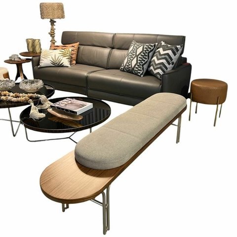 Banco Esfera 180cm Off White Design Moderno Base em Ferro