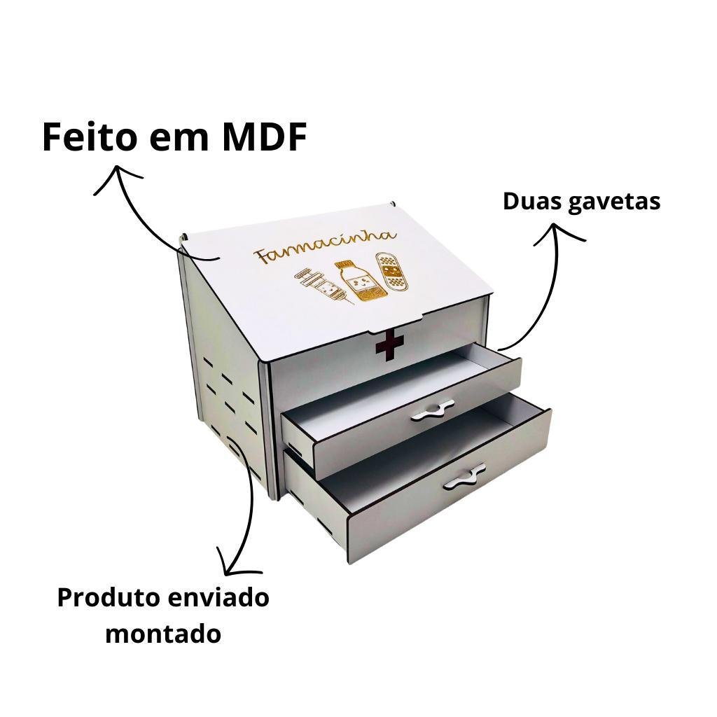 Farmacinha em Madeira com Gaveta e Divisórias - 2