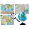 Kit Globo Terrestre 30cm Com Led + Lupa + Mapas do Brasil Estado de São Paulo e Mundi 120x90cm Atual - 1