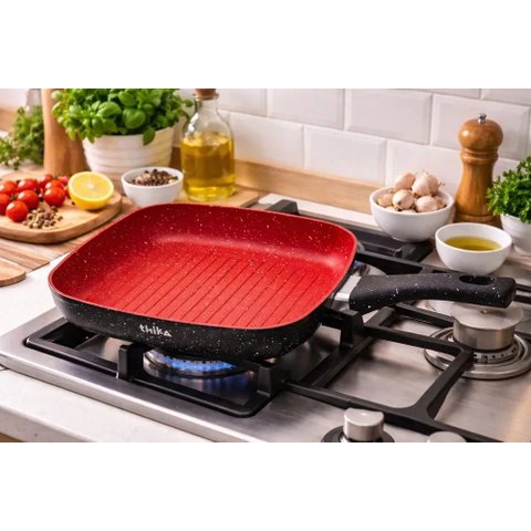 Frigideira Grill 24cm Antiaderente Indução Vermelho