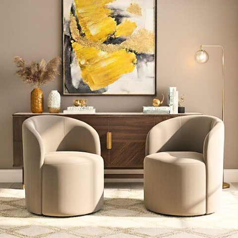Kit 02 Poltronas Curva Orgânica Nature Gaia Suede Bege - Montanaris Decor