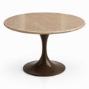 Ver imagem 1 de Mesa de Jantar Saarinen Redondo 80 cm Tampo Mármore Travertino Base Laca Marrom Cacau