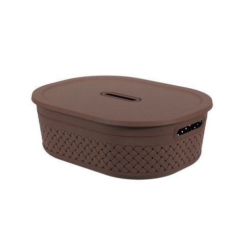 Cesta com Tampa Pequeno Uena em Polipropileno 40 Cm Marrom Craft Coza 10916/0496