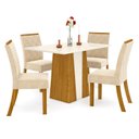 Ver imagem 1 de Mesa de Jantar Orus 120 Cm Tampo Reto Nature Off White com 4 Cadeiras Vita Linho – Henn