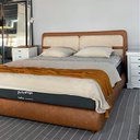 Ver imagem 5 de Cama Japonesa com Cabeceira Seo Yun King Courino Caramelo / Linho Off White - Sallar Home