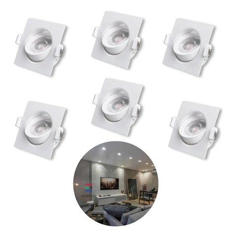 - 6 Spots Quadrado 7w Embutir Sanca Direcionavel Mr11 Dicroica