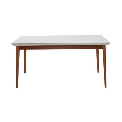 Mesa Onix 220cm Vidro Off-White com Pes Madeira Macica para Sala de Jantar Design Moderno - Imbuia