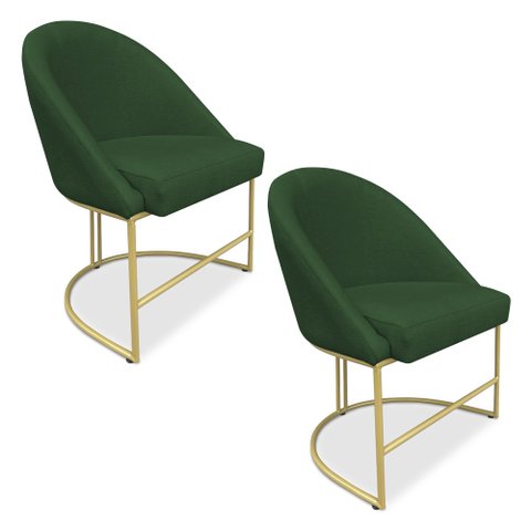 Kit 02 Cadeiras Poltrona de Jantar Bela Suede Base Metálica Industrial Dourado - Pallazio