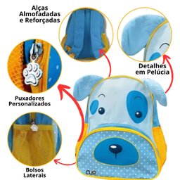 Mochila Infantil Escolar Clio Pet's com Alça Animais Cachorro Gato Pato Pinguim Tubarão Unicórnio Mo - 2