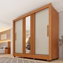 Ver imagem 1 de Guarda Roupa Casal 3 Portas Taiffa Ripado com Espelho e Pés 190cm Yescasa Marrom/Cinamomo/Off White