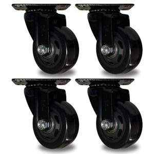 Kit 4 Rodinhas Giratória Refoçada 3 Polegadas Black com Rolamento Anti Risco 400kg 75mm P/ Móveis