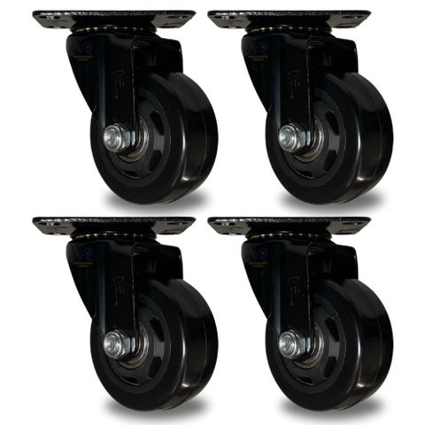 Kit 4 Rodinhas Giratória Refoçada 3 Polegadas Black com Rolamento Anti Risco 400kg 75mm P/ Móveis
