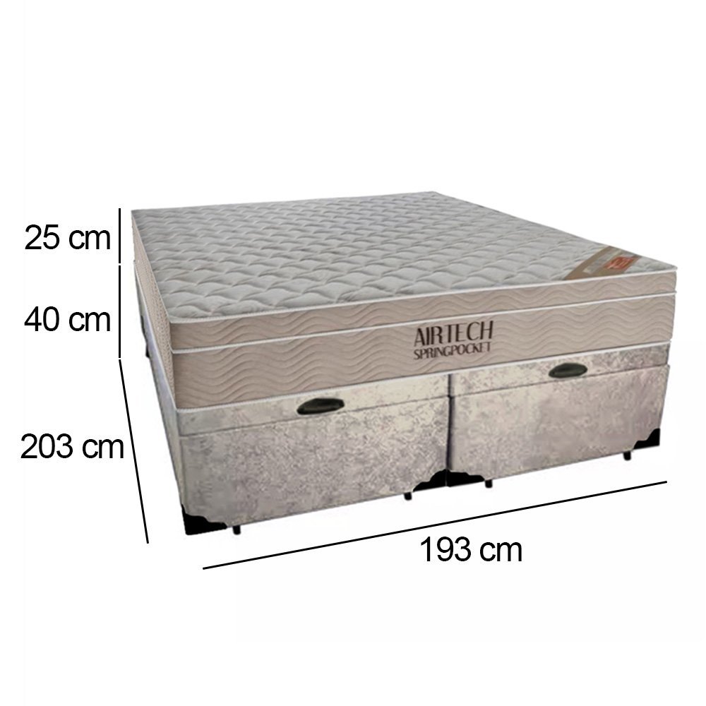 Cama Box Baú King Suede Bipartido + Colchão Ortobom Airtech Molas Ensacadas 193x203x65 Bege - 3