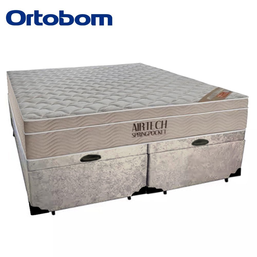 Cama Box Baú King Suede Bipartido + Colchão Ortobom Airtech Molas Ensacadas 193x203x65 Bege - 5